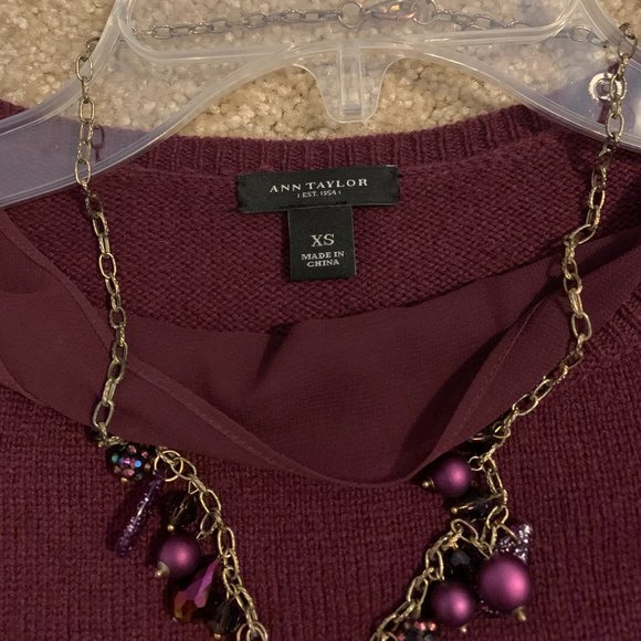 Ann Taylor Eggplant color Layered Sweater with Chiffon Liner - Picture 5 of 9